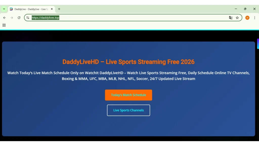 Live sports streaming page on DaddyLive showing NFL game links, a popular option among the cheapest way to watch NFL games