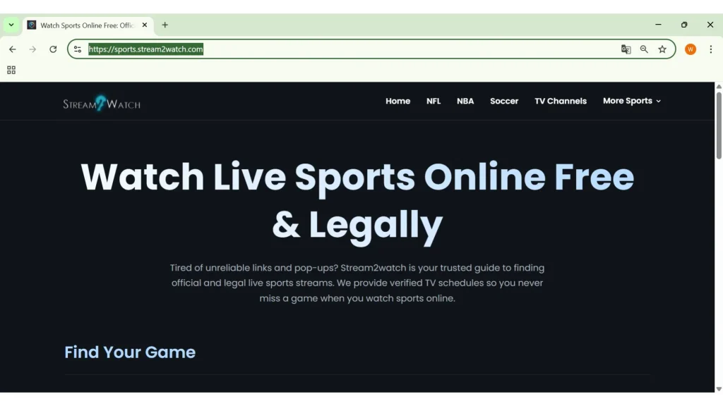 Stream2Watch sports streaming interface showing free NFL game links – commonly visited when searching for the cheapest way to watch NFL games