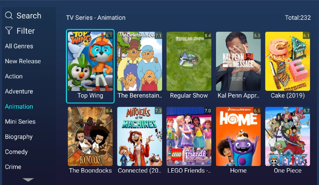 user interface of the tv series backup app on dingbox d2