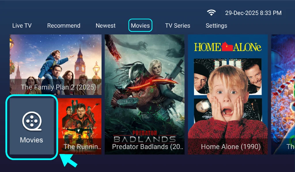 user interface of the vod backup app on dingbox d2